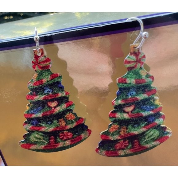 Old Fashioned Christmas Tree Earrings Handmade Jewelry Dangle Hooks New… - Picture 5 of 12